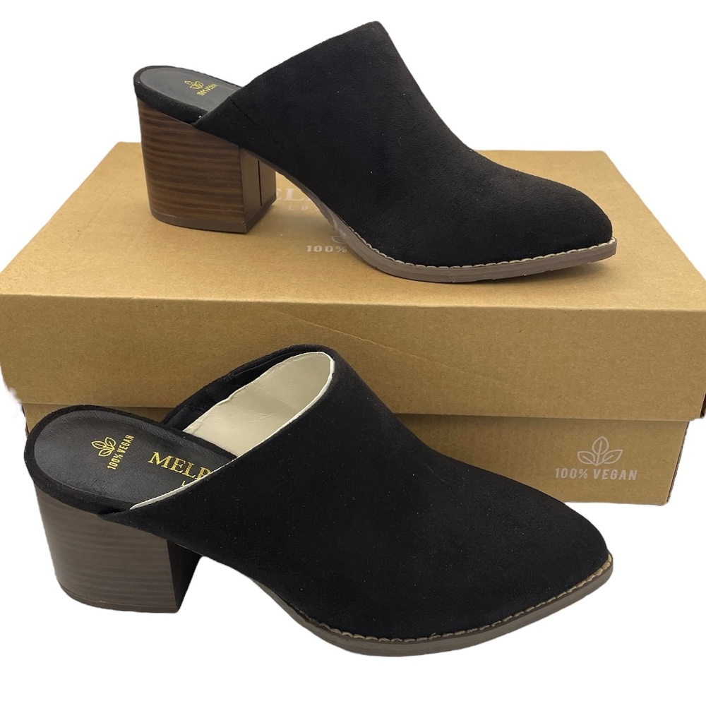 MELROSE Ave suede black mules block heel pointed toe women’s Size 5